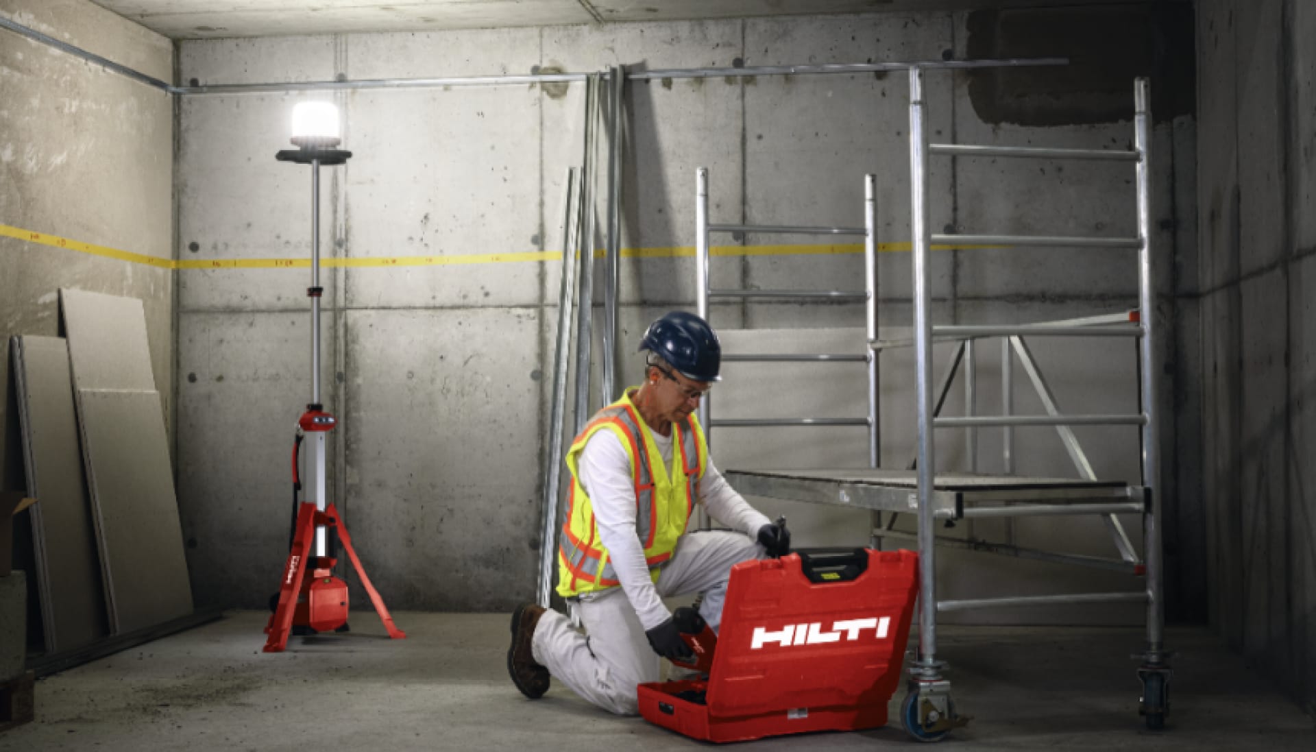 Worked taking our tool from Hilti box while the area is lit by Hilti SL 10-22 tower light