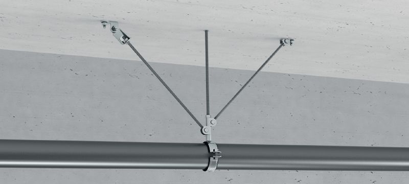 MQS-CH Galvanised pre-assembled threaded rod brace connector with increased load capacity for mounting to base material Applications 1